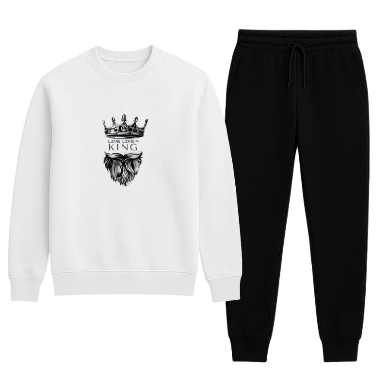 KING Printed White Tracksuit Sweatshirt & Trouser | Warm & Comfortable Winter Wear | XL NB Collection Shop
