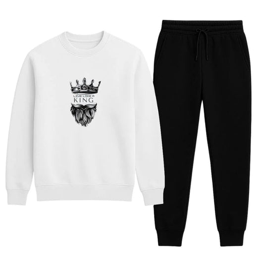 KING Printed White Tracksuit Sweatshirt & Trouser | Warm & Comfortable Winter Wear | XL NB Collection Shop
