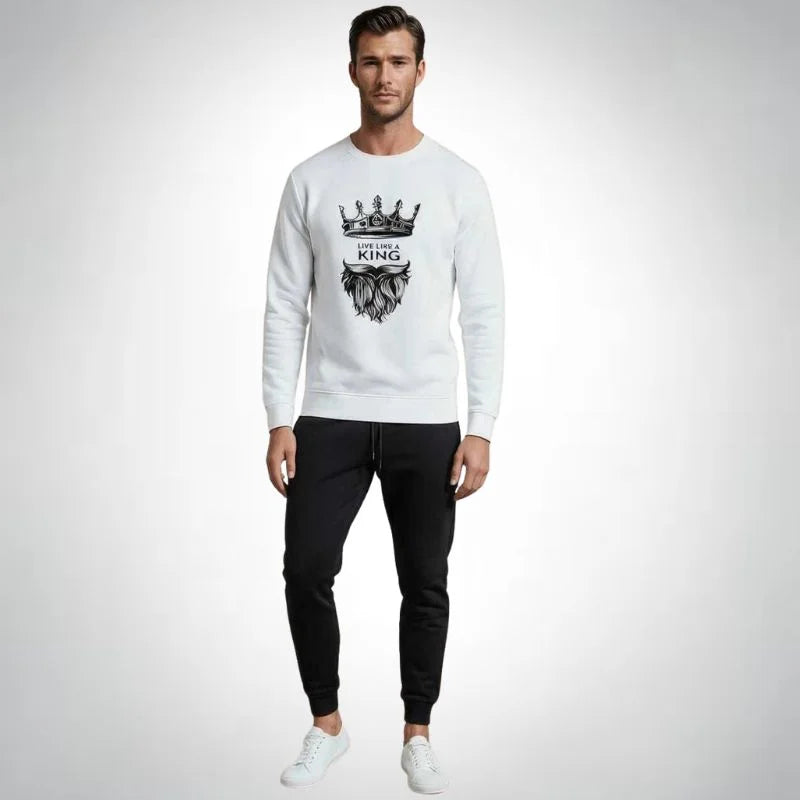 KING Printed White Tracksuit Sweatshirt & Trouser | Warm & Comfortable Winter Wear | XL NB Collection Shop
