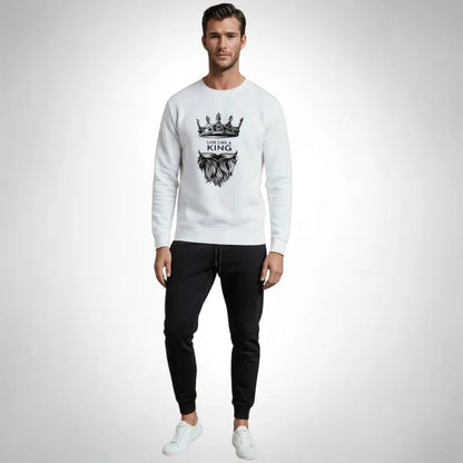 KING Printed White Tracksuit Sweatshirt & Trouser | Warm & Comfortable Winter Wear | XL NB Collection Shop