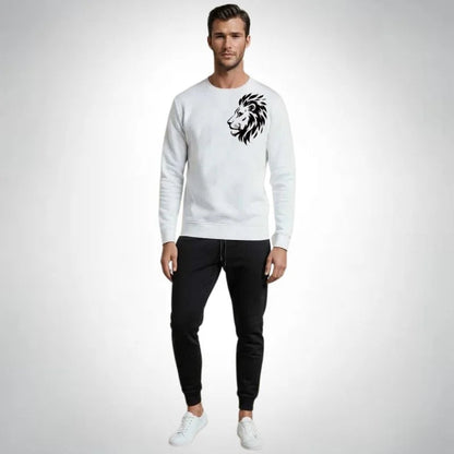 LION Printed White Tracksuit Sweatshirt & Trouser  | Warm & Comfortable Winter Wear | XL NB Collection Shop