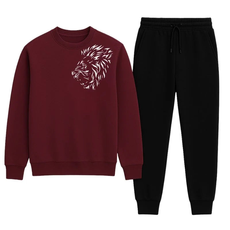 LION Printed Maroon  Tracksuit Sweatshirt & Trouser  | Warm & Comfortable Winter Wear | Medium NB Collection Shop