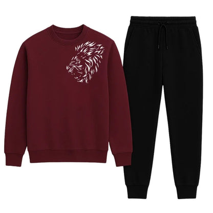LION Printed Maroon  Tracksuit Sweatshirt & Trouser  | Warm & Comfortable Winter Wear | Medium NB Collection Shop