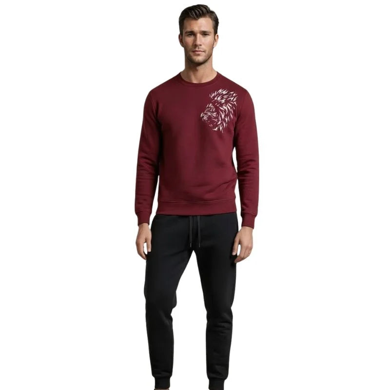 LION Printed Maroon  Tracksuit Sweatshirt & Trouser  | Warm & Comfortable Winter Wear | Medium NB Collection Shop