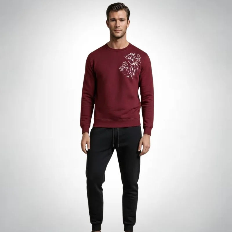 LION Printed Maroon  Tracksuit Sweatshirt & Trouser  | Warm & Comfortable Winter Wear | Medium NB Collection Shop