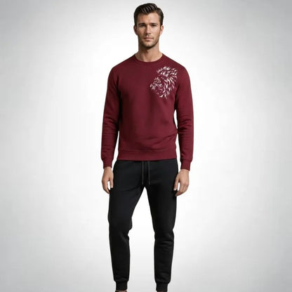 LION Printed Maroon  Tracksuit Sweatshirt & Trouser  | Warm & Comfortable Winter Wear | Medium NB Collection Shop