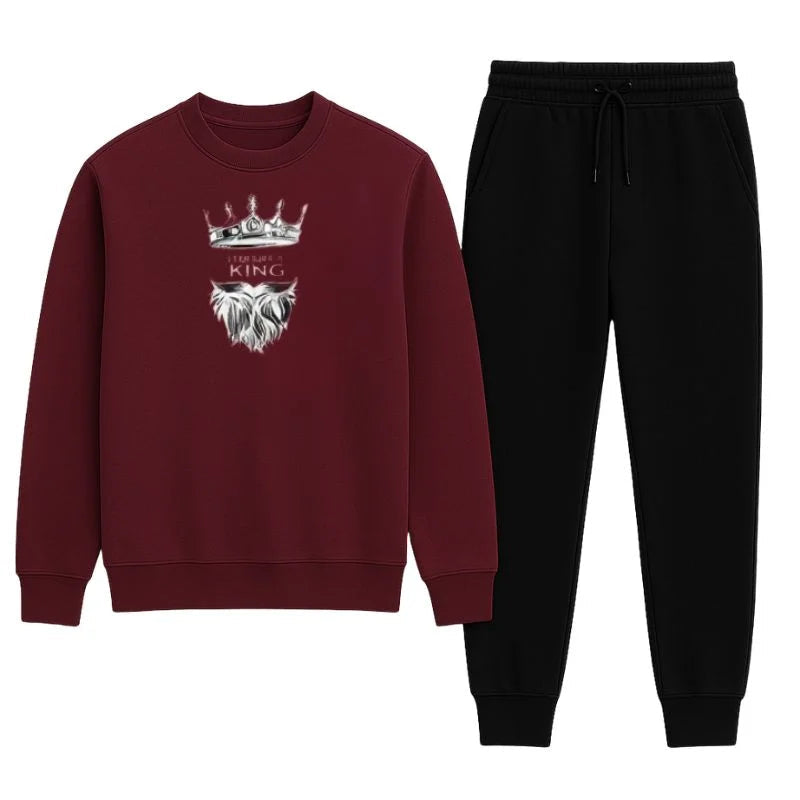 KING Printed Maroon Tracksuit Sweatshirt & Trouser | Warm & Comfortable Winter Wear | Medium NB Collection Shop