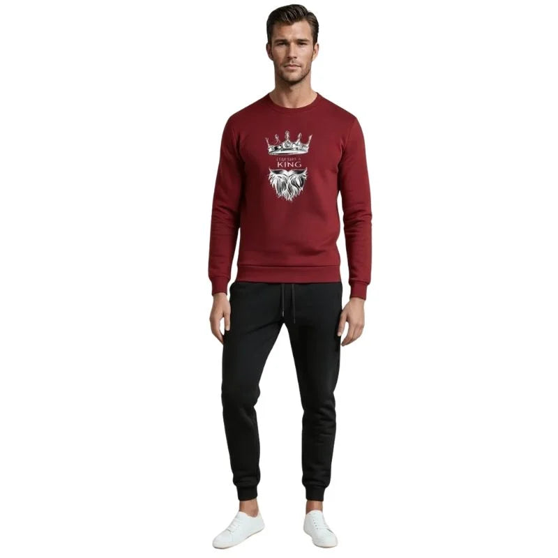 KING Printed Maroon Tracksuit Sweatshirt & Trouser | Warm & Comfortable Winter Wear | Medium NB Collection Shop
