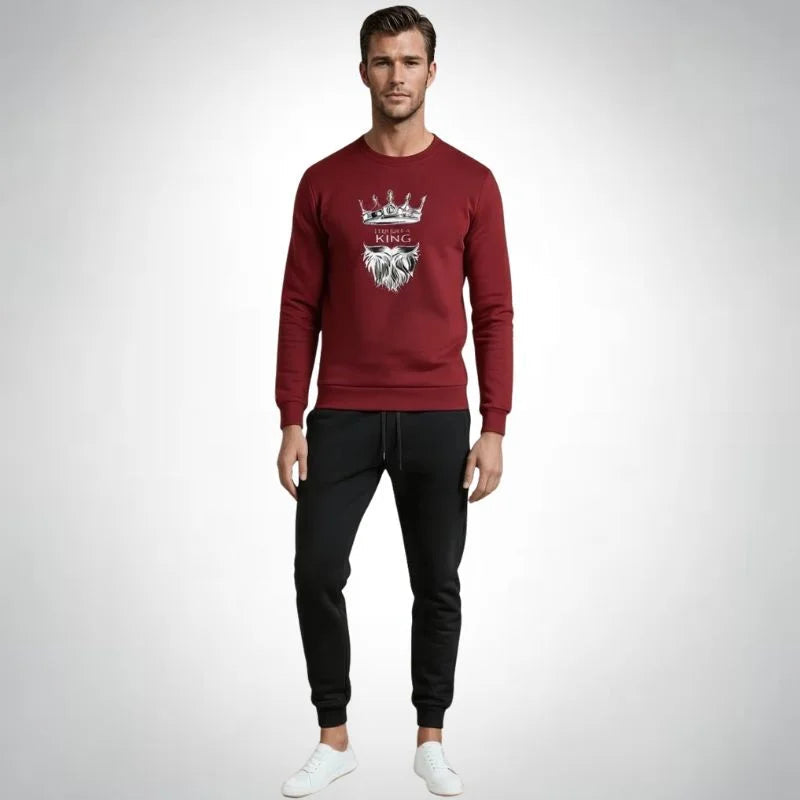 KING Printed Maroon Tracksuit Sweatshirt & Trouser | Warm & Comfortable Winter Wear | Medium NB Collection Shop