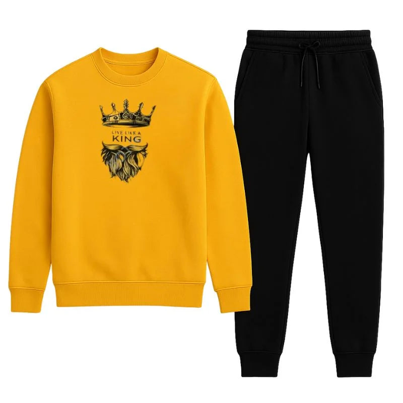 KING Printed Yellow Tracksuit Sweatshirt & Trouser | Warm & Comfortable Winter Wear | Medium NB Collection Shop