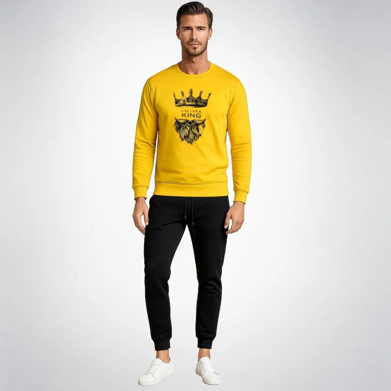 KING Printed Yellow Tracksuit Sweatshirt & Trouser | Warm & Comfortable Winter Wear | Medium NB Collection Shop