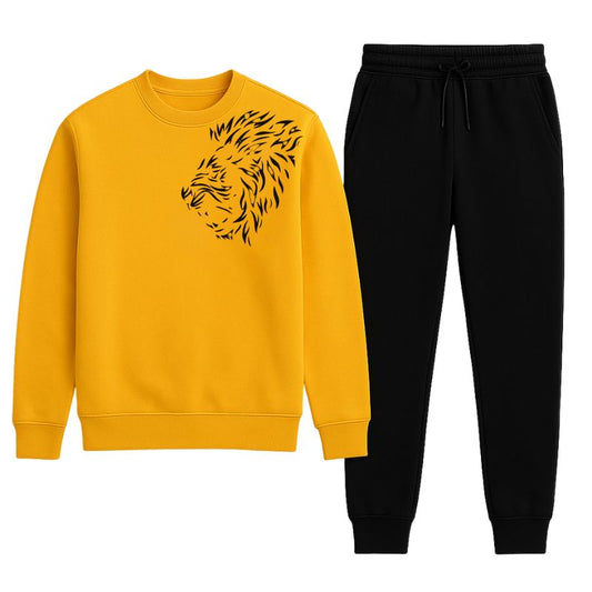 LION Printed Yellow Tracksuit Sweatshirt & Trouser  | Warm & Comfortable Winter Wear | XL NB Collection Shop