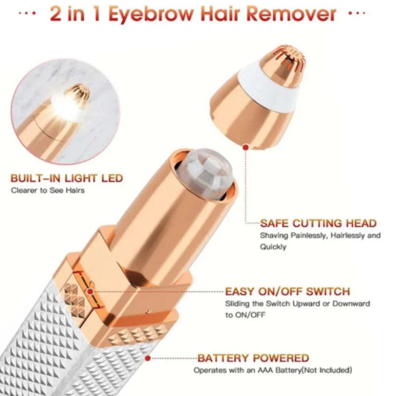 2-in-1 Flawless Facial Hair Remover & Eyebrow Trimmer | USB Rechargeable, Painless & Portable | White NB Collection Shop