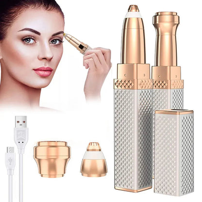 2-in-1 Flawless Facial Hair Remover & Eyebrow Trimmer | USB Rechargeable, Painless & Portable | Silver Color NB Collection Shop